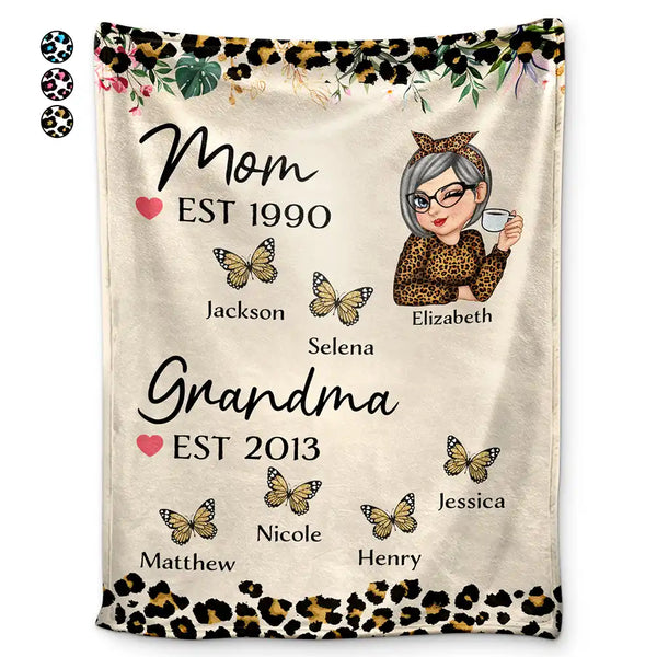 Grandma Butterfly Title - Personalized Fleece Blanket, Sherpa Blanket