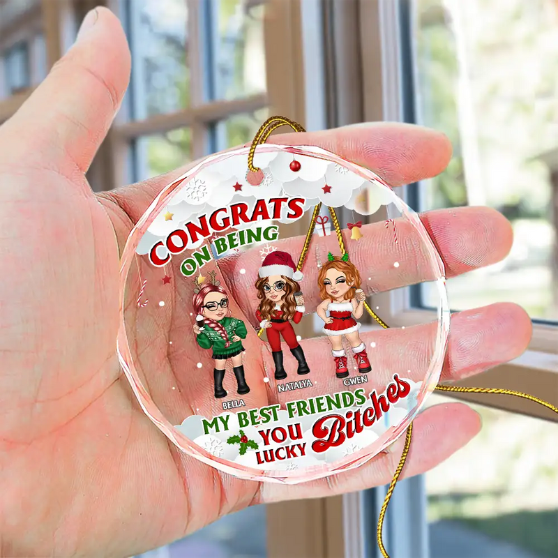 Congrats On Being My Best Friend - Personalized Circle Glass Ornament