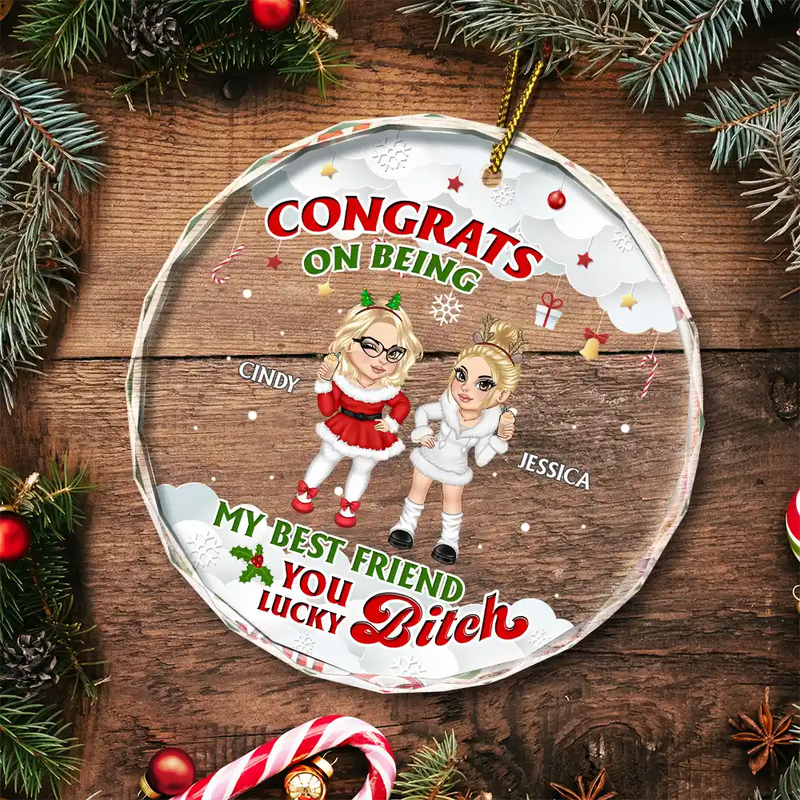 Congrats On Being My Best Friend - Personalized Circle Glass Ornament