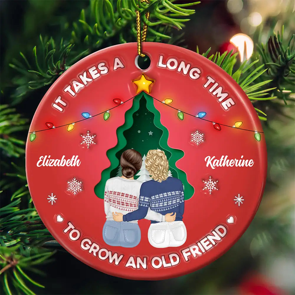 Grow An Old Friend - 3D Inflated Effect Printed Ornament, Personalized Circle Ceramic Ornament