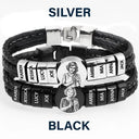 Gift For Father,Gift For Grandpa,Non-Eng,Photo - Pencil Sketch (Bold),Proud - Custom Photo Bold Sketch Best Dad Grandpa Ever Family Portrait - Personalized Leather Braided Bracelet