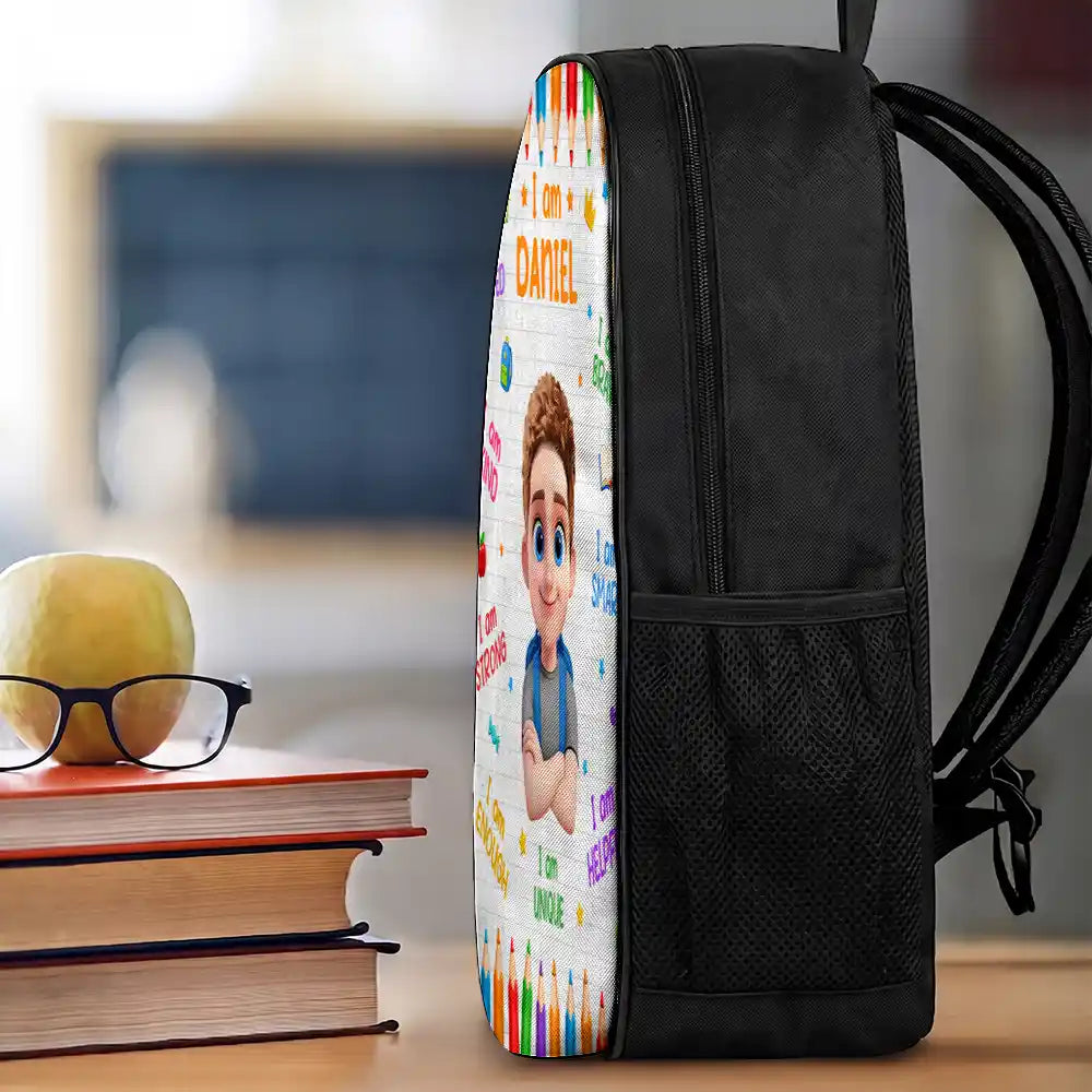 Adorable,Back To School,Gift For Kids,Vector - Kid Affirmation I Am Brave Kind Unique - Personalized Kids Backpack