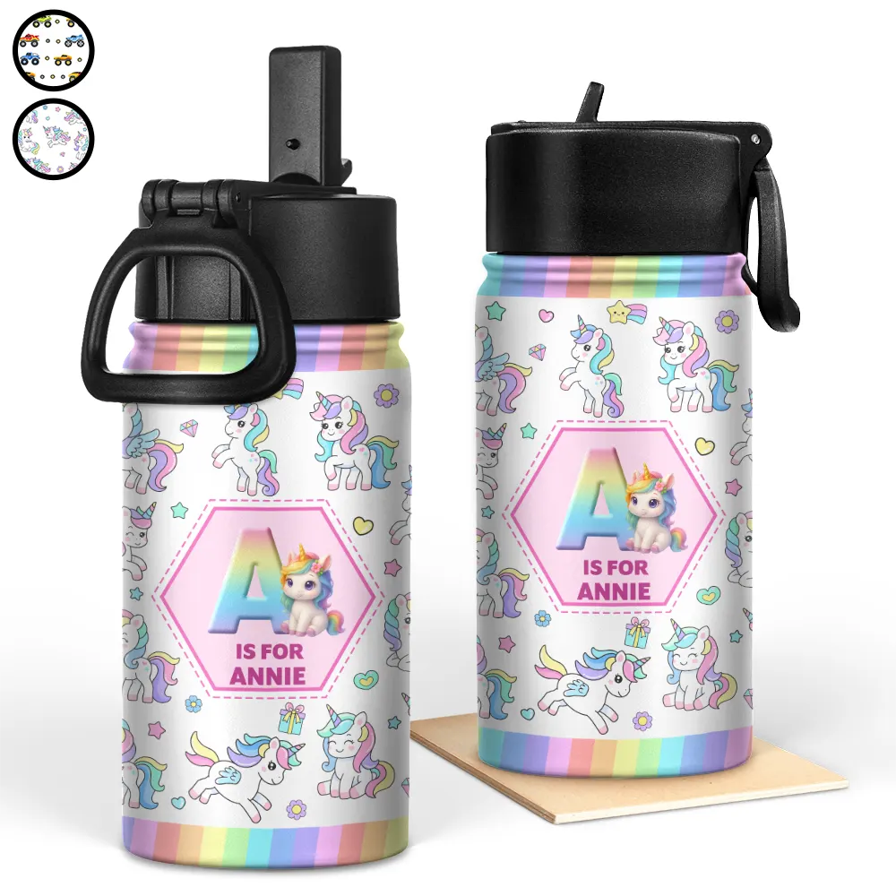 Gift For Kids,Gift For Grandkids - Kid Boy Kid Girl Lovely Monogram - Personalized Kids Water Bottle