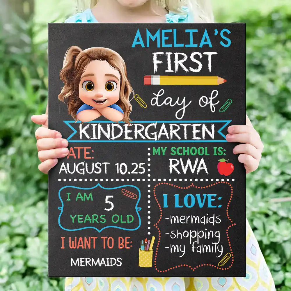 Gift For Kids,Gift For Grandkids,Back To School,Happy - Kid Resting On Arms First Day Of School - Personalized School Sign