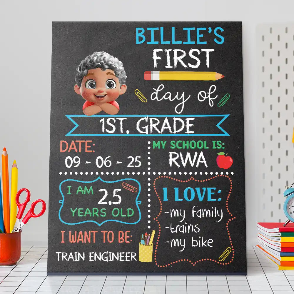 Gift For Kids,Gift For Grandkids,Back To School,Happy - Kid Resting On Arms First Day Of School - Personalized School Sign