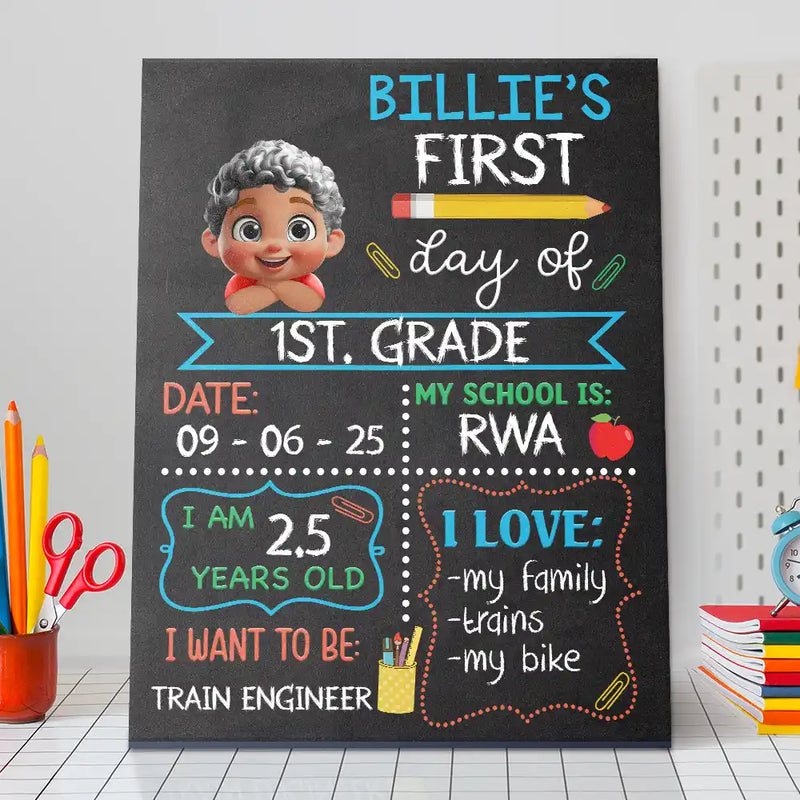 Gift For Kids,Gift For Grandkids,Back To School,Happy - Kid Resting On Arms First Day Of School - Personalized School Sign