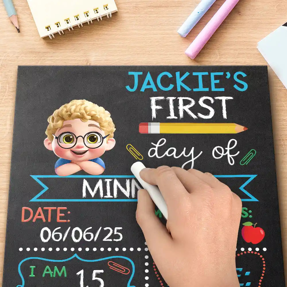 Gift For Kids,Gift For Grandkids,Back To School,Happy - Kid Resting On Arms First Day Of School - Personalized School Sign
