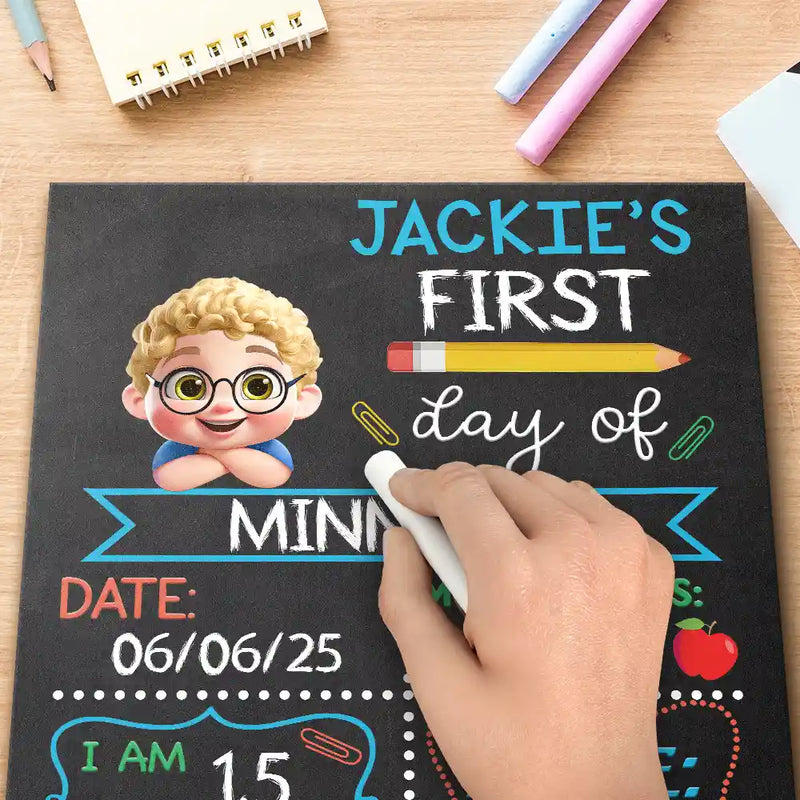 Gift For Kids,Gift For Grandkids,Back To School,Happy - Kid Resting On Arms First Day Of School - Personalized School Sign