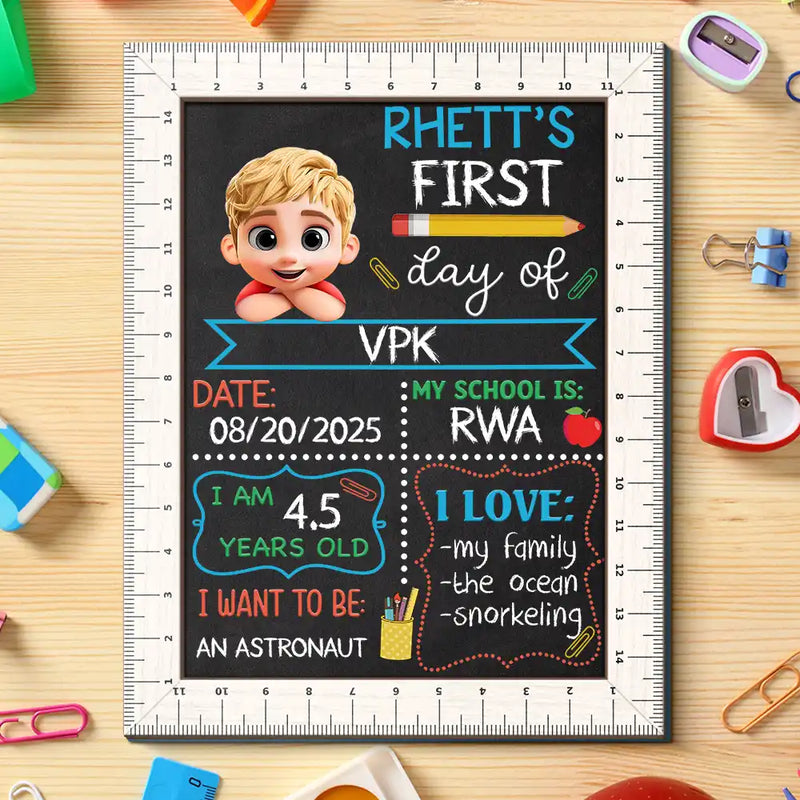 Gift For Kids,Gift For Grandkids,Back To School,Happy - Kid Resting On Arms First Day Of School - Personalized School Sign