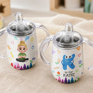 Adorable,Back To School,Gift For Kids,Vector - Kid & Cute Initial - Personalized Sippy Cup