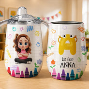 Adorable,Back To School,Gift For Kids,Vector - Kid & Cute Initial - Personalized Sippy Cup