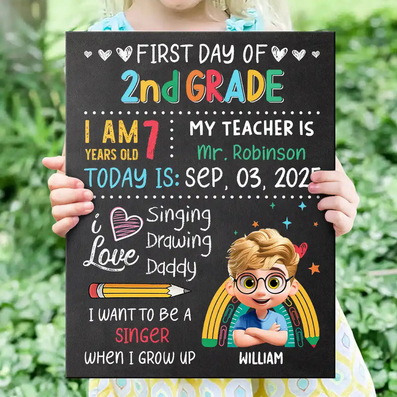 Gift For Kids, Gift For Grandkids, Back To School, Happy - Kid's First Day Of School - Personalized School Sign