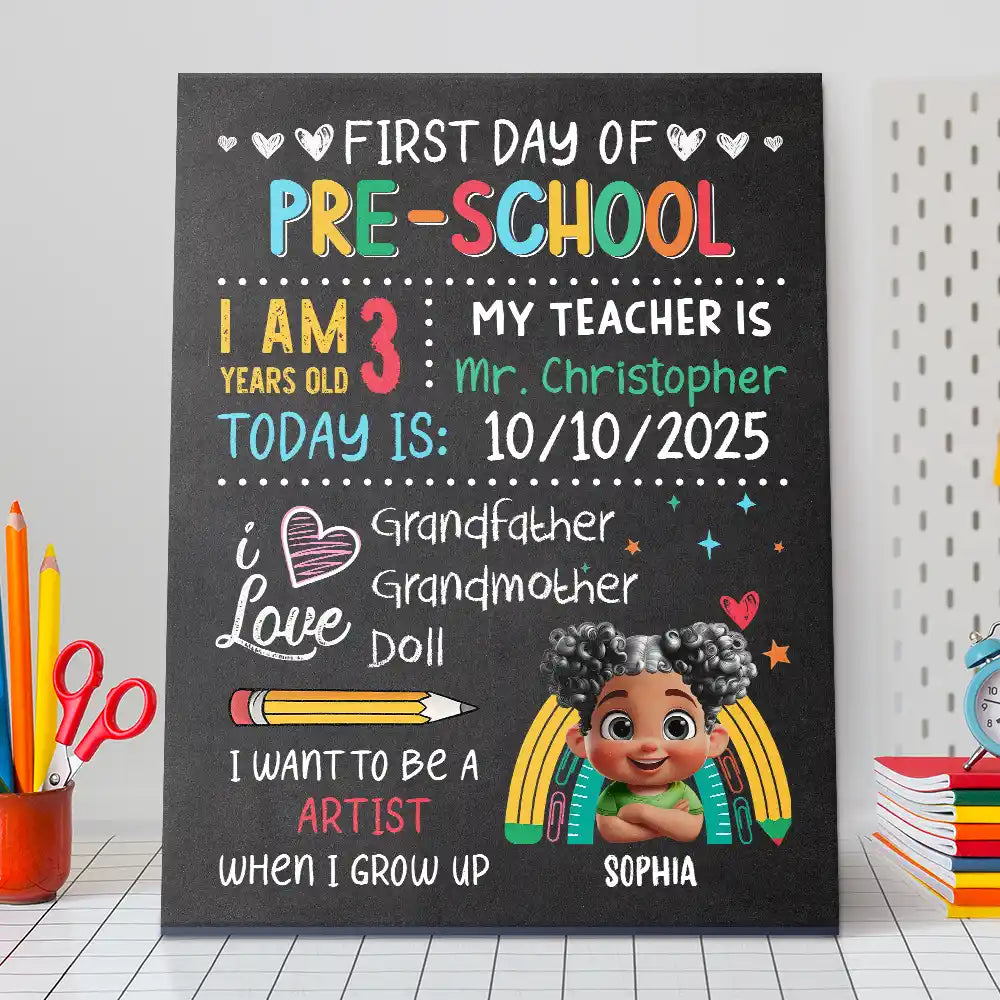 Gift For Kids, Gift For Grandkids, Back To School, Happy - Kid's First Day Of School - Personalized School Sign