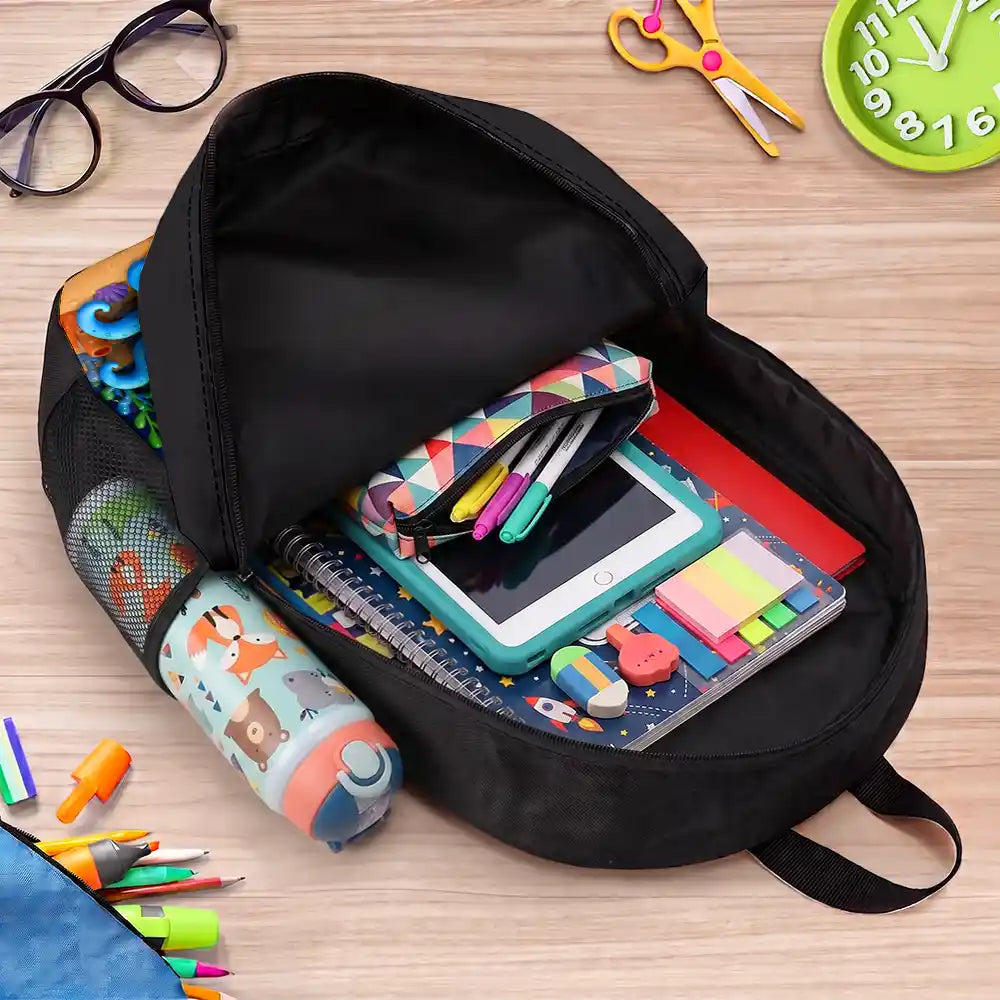 Top Market,Adorable,Back To School,Gift For Kids,Custom Text - Kids Adventure With Dinosaur Unicorn & Wild Animal - Personalized Kids Backpack