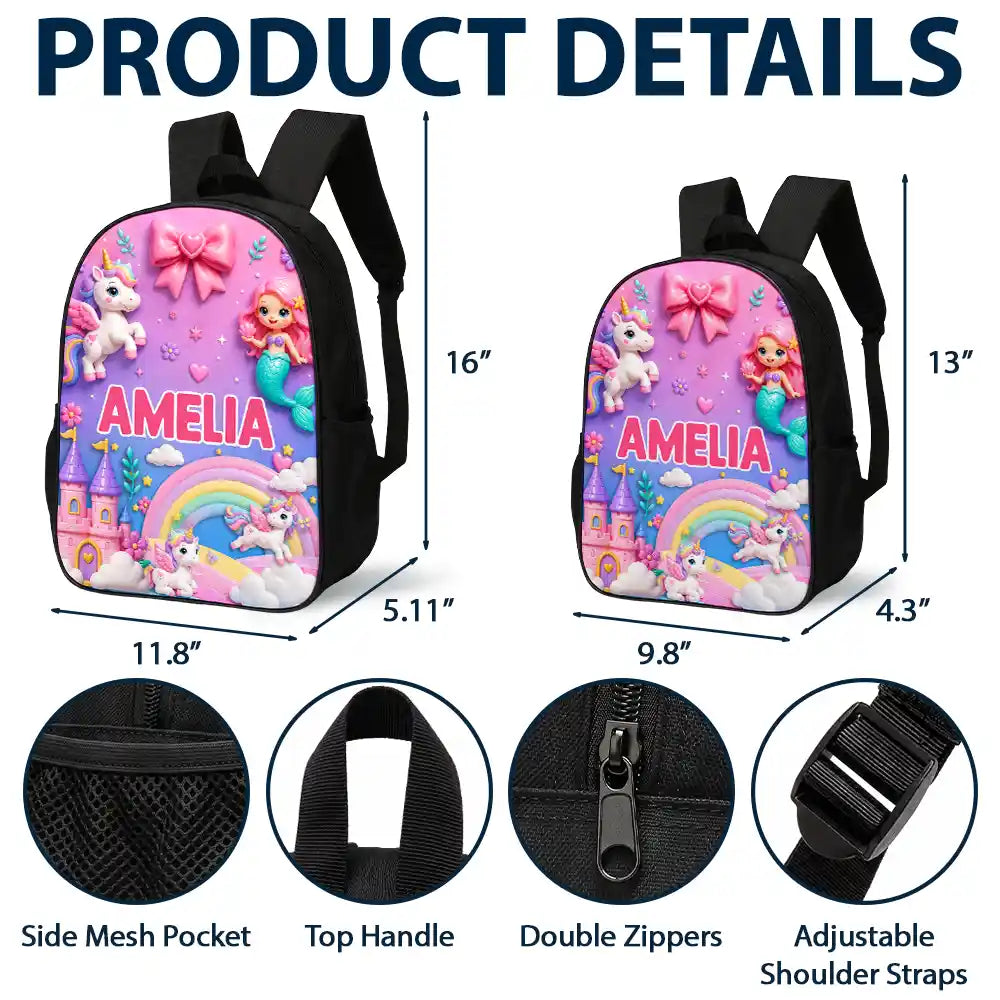 Top Market,Adorable,Back To School,Gift For Kids,Custom Text - Kids Adventure With Dinosaur Unicorn & Wild Animal - Personalized Kids Backpack