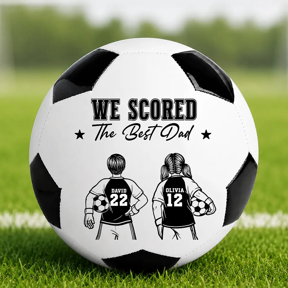 Gift For Father,Top Market,Football (Soccer),Humorous,Summer Soccer Games,Icon - Kids Backside Line Art We Scored The Best Dad - Personalized Soccer Ball