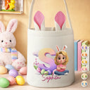 Grandpa - Grandkids,Gift For Kids,Grandma - Grandkids,Gift For Grandkids,Dad - Children,Mom - Children,Parents,Easter - Kids Sitting With Easter Alphabet Letters - Personalized Bunny Ears Bucket Bag