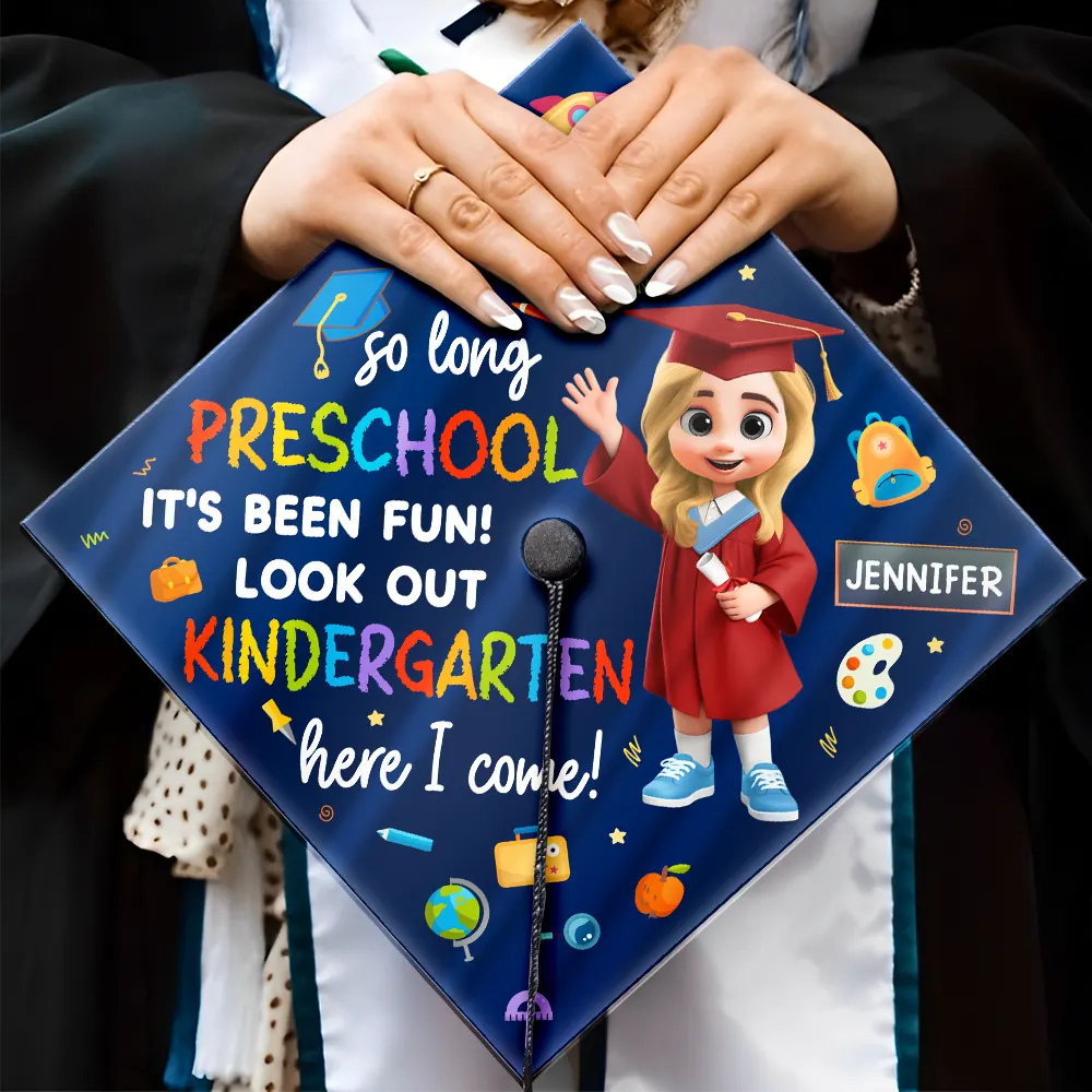 Gift For Kids,Gift For Grandkids,Grandpa - Grandkids,Grandma - Grandkids,Graduation,Happy - Kindergarten Here I Come - Personalized Graduation Cap Topper