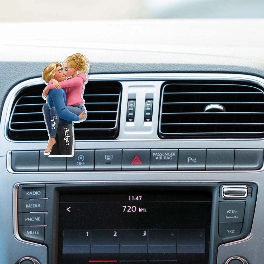 Gift For Couples,Gift For Wife,Gift For Husband,Gift For Boyfriend,Gift For Girlfriend,Love - Kissing Couple 3D Effect - Personalized Acrylic Car Vent Clip