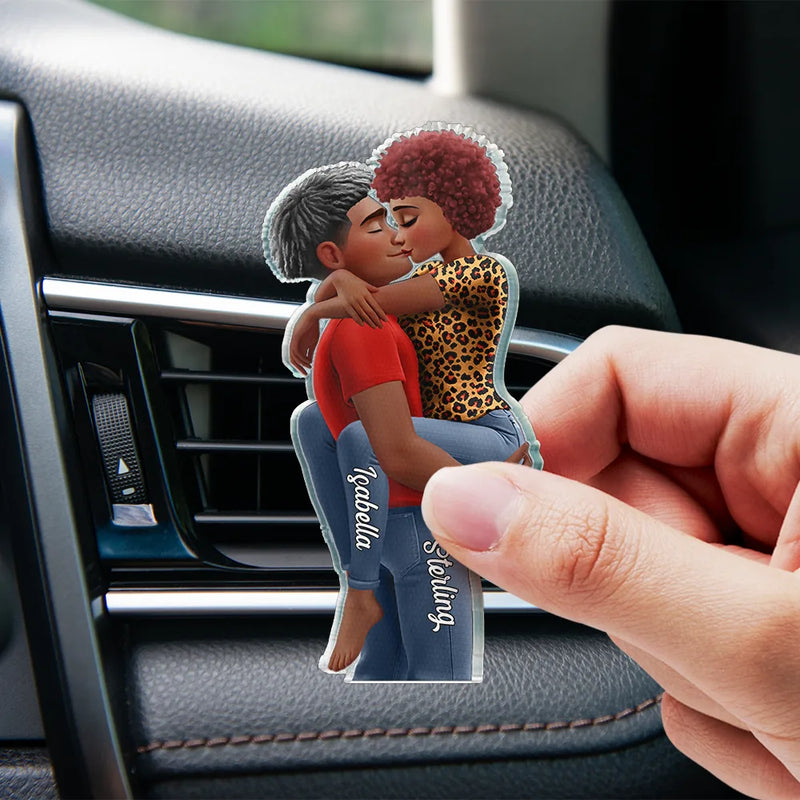 Gift For Couples,Gift For Wife,Gift For Husband,Gift For Boyfriend,Gift For Girlfriend,Love - Kissing Couple 3D Effect - Personalized Acrylic Car Vent Clip