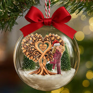Anniversary,Christmas,Romantic,Gift For Couples,Vector - Kissing Couple Under Heart Tree - Personalized 3D Acrylic Ball Ornament