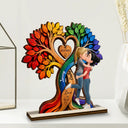 Anniversary, Gift For Couples, Romantic, Vector - Kissing Couple Under Heart Tree - Personalized Custom Shaped Wooden Plaque