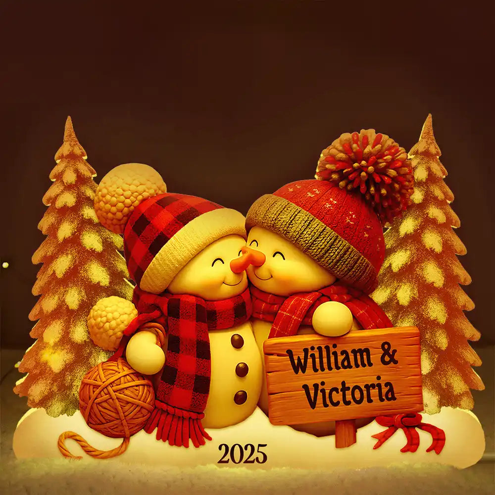 Gift For Couples,Old Couples,Gift For Husband,Gift For Wife,Gift For Boyfriend,Gift For Girlfriend,Christmas,Love - Kissing Snowman Couple Christmas - Personalized Custom Shaped Light Box