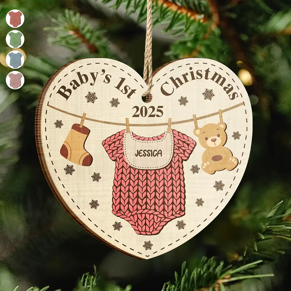 Knitted Onesie Baby's First Christmas - Personalized Custom Shaped Wooden Ornament