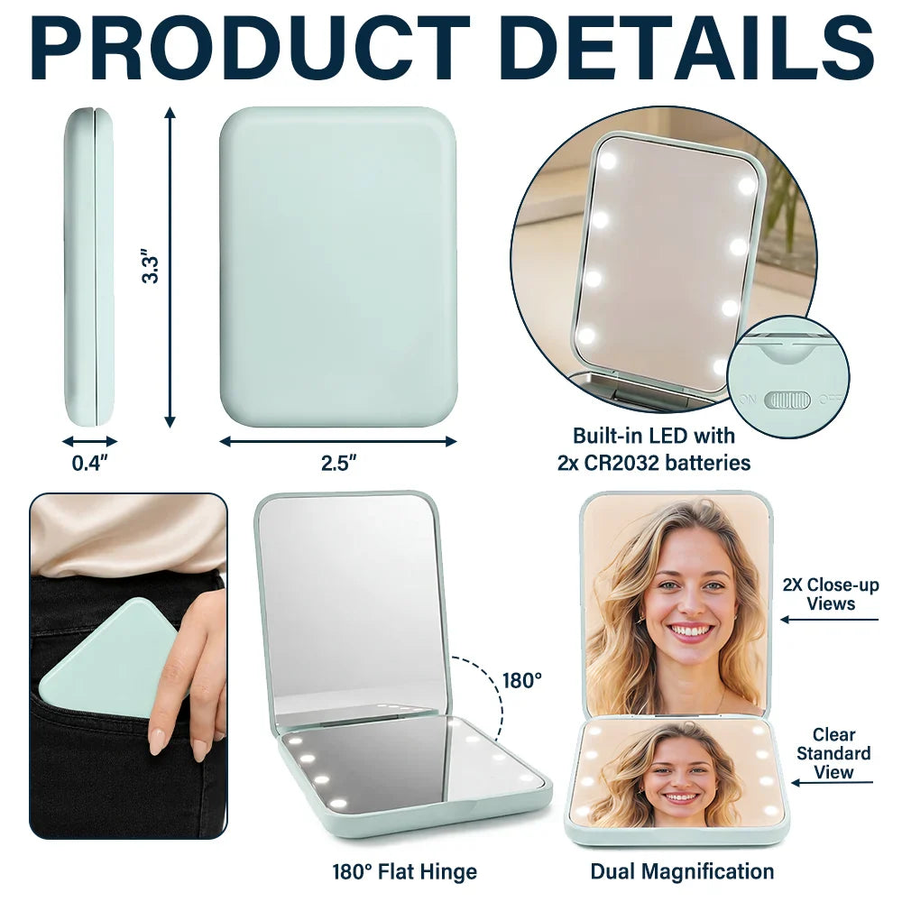 Gift For Yourself,Gift For Women,Top Market,Confident,Icon,Custom Text - Custom Name & Birth Flower For Her, Sisters, Daughter, Besties - Personalized LED Compact Mirror