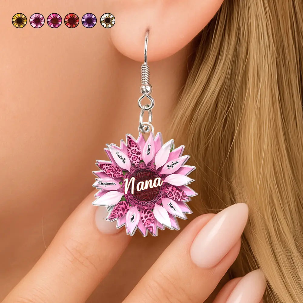 Nana, Mom, Auntie Family Sunflower - Personalized Acrylic Earrings