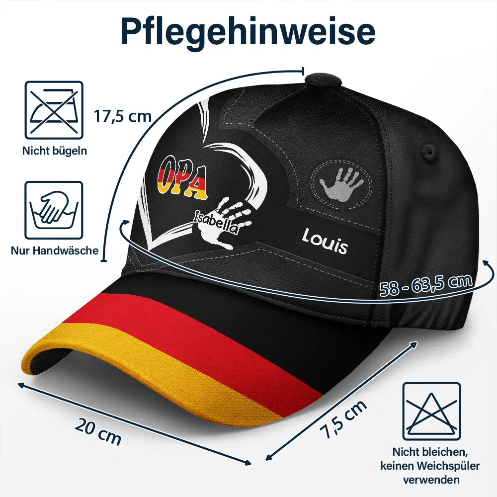 Gift For Yourself,Gift For Women,Gift For Men,Gift For Mother,Gift For Uncle,Gift For Aunt,Gift For Father,Gift For Grandma,Gift For Grandpa,Love,German - Flagge Deutschlands Handabdrücke Von Opa Papa Und Kindern - Personalisierte Klassische Kappe