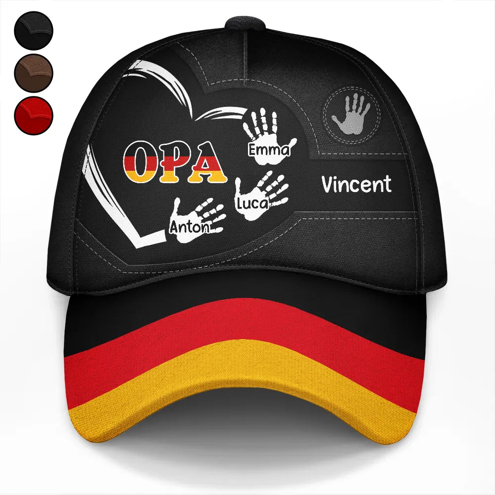 Gift For Yourself,Gift For Women,Gift For Men,Gift For Mother,Gift For Uncle,Gift For Aunt,Gift For Father,Gift For Grandma,Gift For Grandpa,Love,German - Flagge Deutschlands Handabdrücke Von Opa Papa Und Kindern - Personalisierte Klassische Kappe