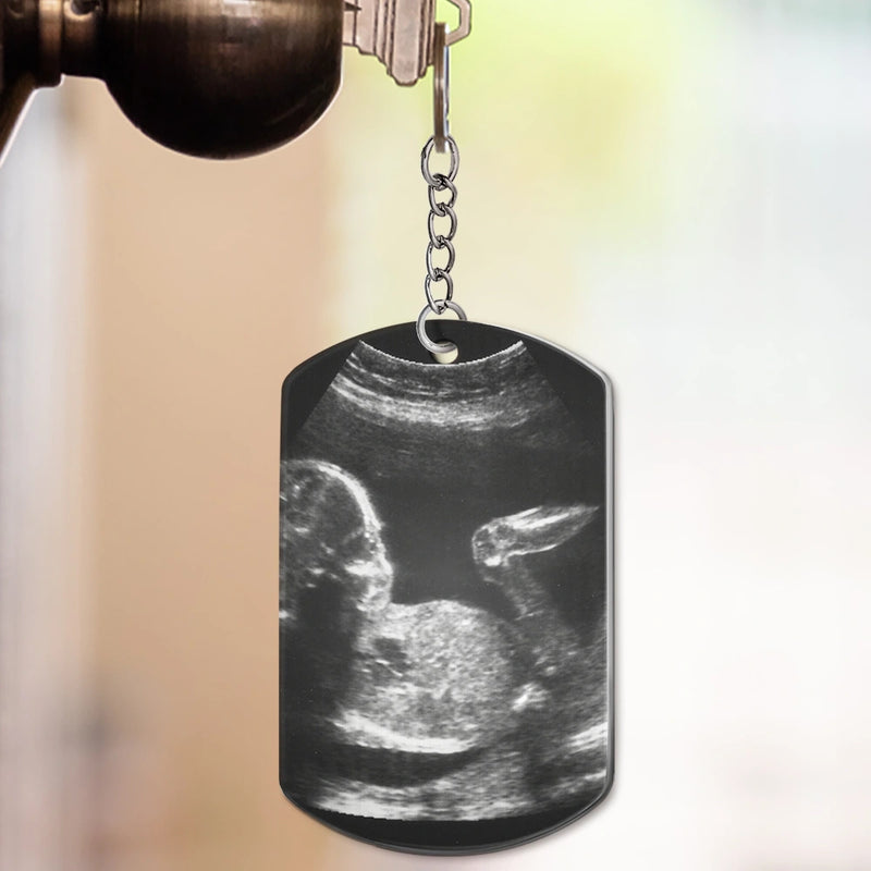 New Dad,Gift For Father,Gift For Men,Family,Love,German,Non-Eng,Happy,New baby - Eigenes Foto Zu Papa Jetzt Kannst Du Mich Auch Bei Dir Tragen - Personalisierter Aluminium-Schlüsselanhänger