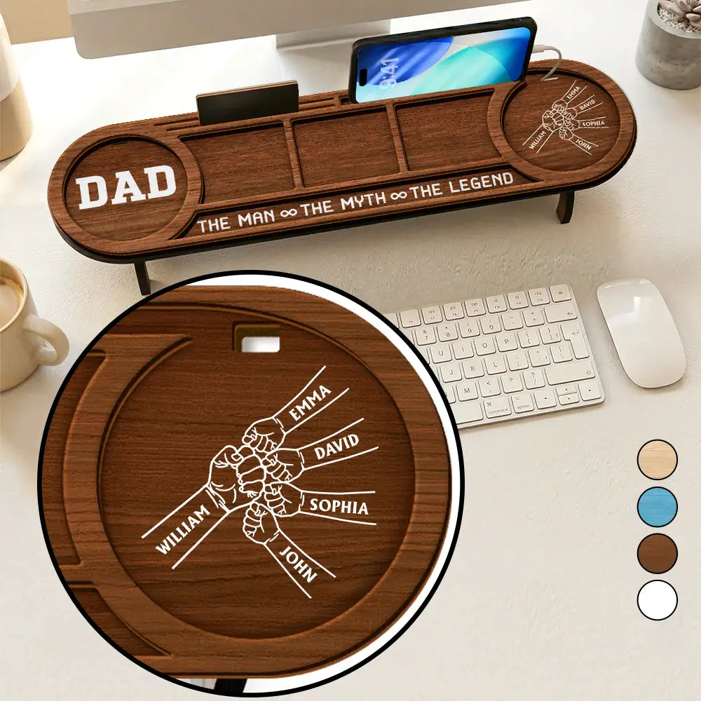 Faux Engraving Effect Fist Bump Daddy Grandpa And Kids - Personalized Desk Organizer