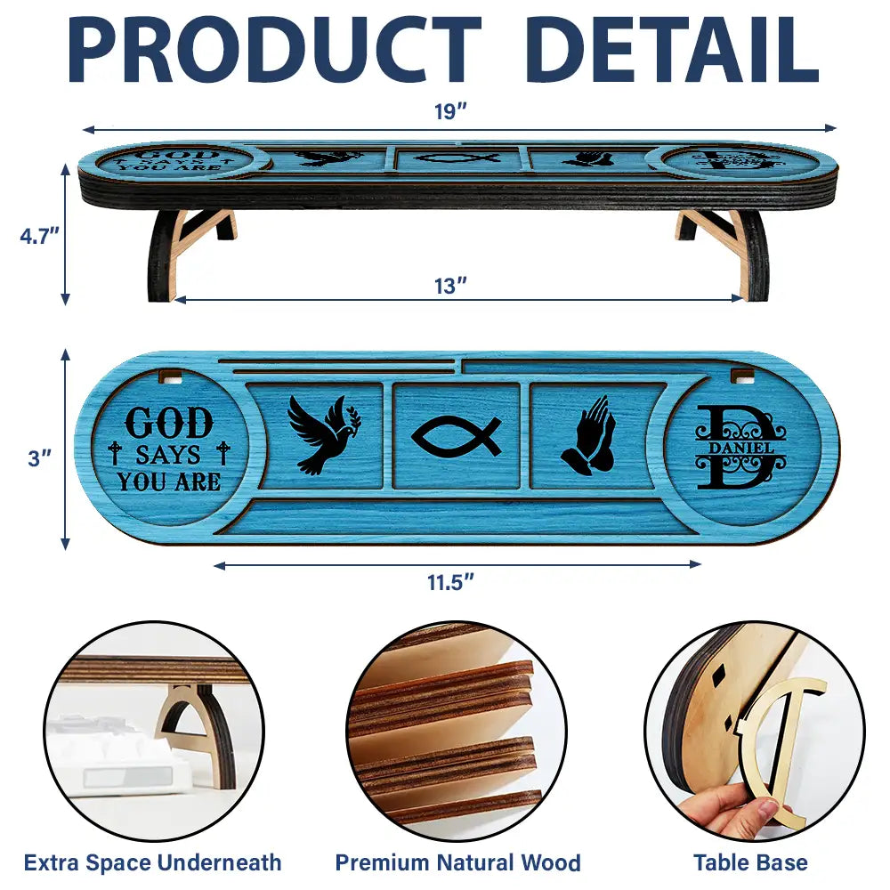 Gift For Men,Gift For Grandpa,Gift For Father,Gift For Husband,Gift For Couples,Gift For Boyfriend,Non-Eng,Monogram,Icon,Devoted - Monogram Initial God Says I Am For Him, Boyfriend, Husband, Grandpa, Dad - Personalized Desk Organizer