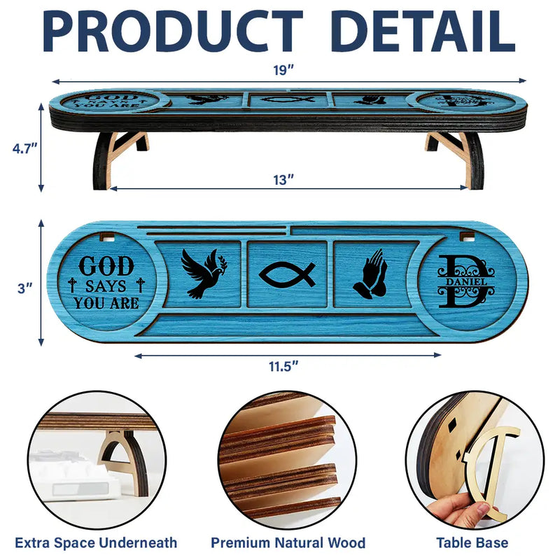 Gift For Men,Gift For Grandpa,Gift For Father,Gift For Husband,Gift For Couples,Gift For Boyfriend,Non-Eng,Monogram,Icon,Devoted - Monogram Initial God Says I Am For Him, Boyfriend, Husband, Grandpa, Dad - Personalized Desk Organizer