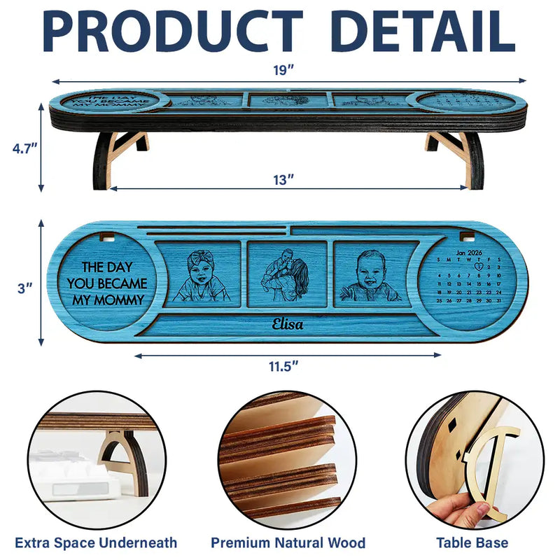 Gift For Men,Gift For Father,Gift For Mother,New Mom,New Dad,Gift For Women,Non-Eng,Photo - Pencil Sketch,Adorable - Custom Photo The Day You Became My Mom Dad Pencil Sketch - Personalized Desk Organizer