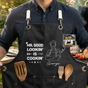 Gift For Husband,Gift For Father,Gift For Grandpa,Grilling,Non-Eng,Photo - Faceless Outline Sketch,Humorous - Custom Photo Faceless Outline Sketch Mr. Good Lookin' Is Cookin' - Personalized Embroidered Apron