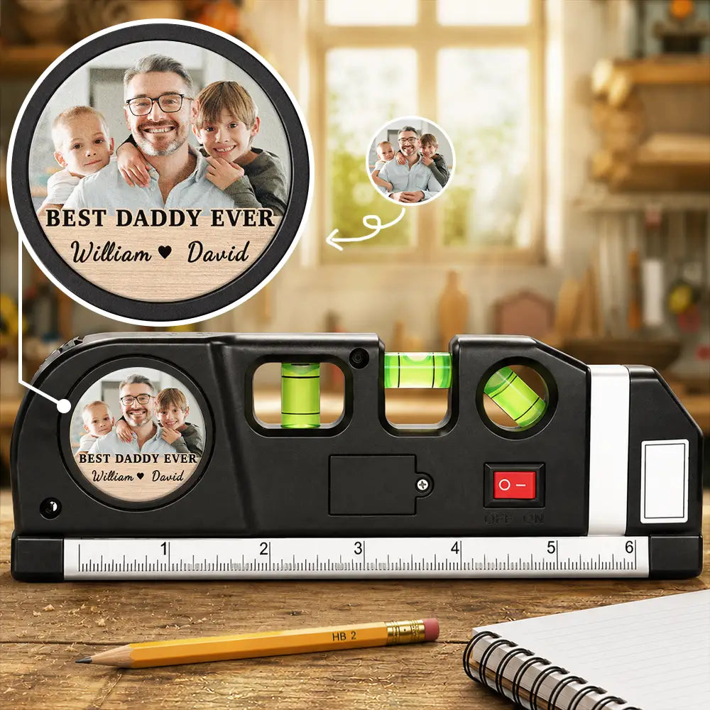 Custom Photo Best Daddy Grandpa Ever With Kids' Names - Personalized Laser Level Tool