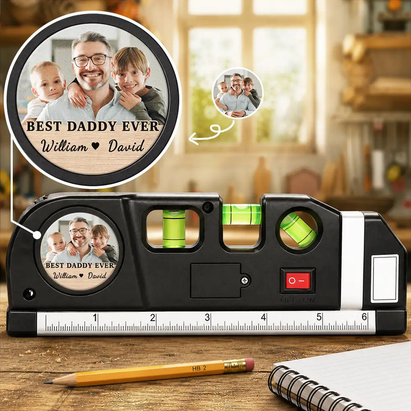 Gift For Men,Gift For Father,Gift For Boyfriend,Gift For Couples,Gift For Husband,Gift For Grandpa,Custom Photo,Non-Eng,Photo,Adorable - Custom Photo Best Daddy Grandpa Ever With Kids' Names - Personalized Laser Level Tool