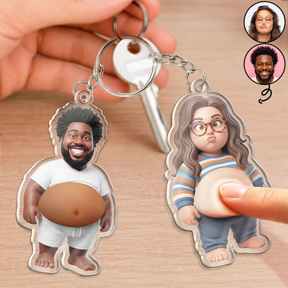 Custom Photo Cartoon Funny Belly Character Family Member - Personalized Squishy Acrylic Keychain