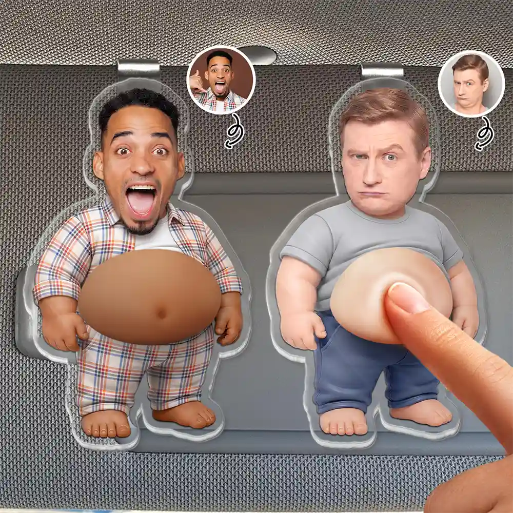 Custom Photo Belly Character Family Member And Pet - Personalized Squishy Acrylic Car Visor Clip