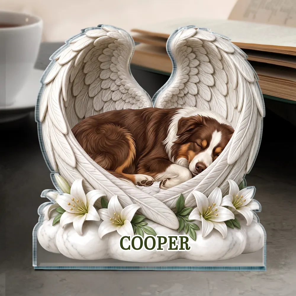 Top Market,Art Design,Sentimental,Pet Lovers,Memorial,Photo - Sleeping Dog Cat Baby - Custom Photo Sleeping Angel Dog Cat Angel Wings Memorial - Personalized Custom Shaped Acrylic Plaque