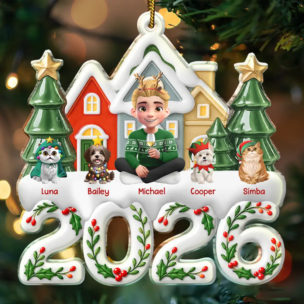 Christmas,Happy,Pet Lovers,Top Market,Vector - Christmas Gift For Pet Lovers - Personalized Character And Dogs Cats Acrylic Ornament