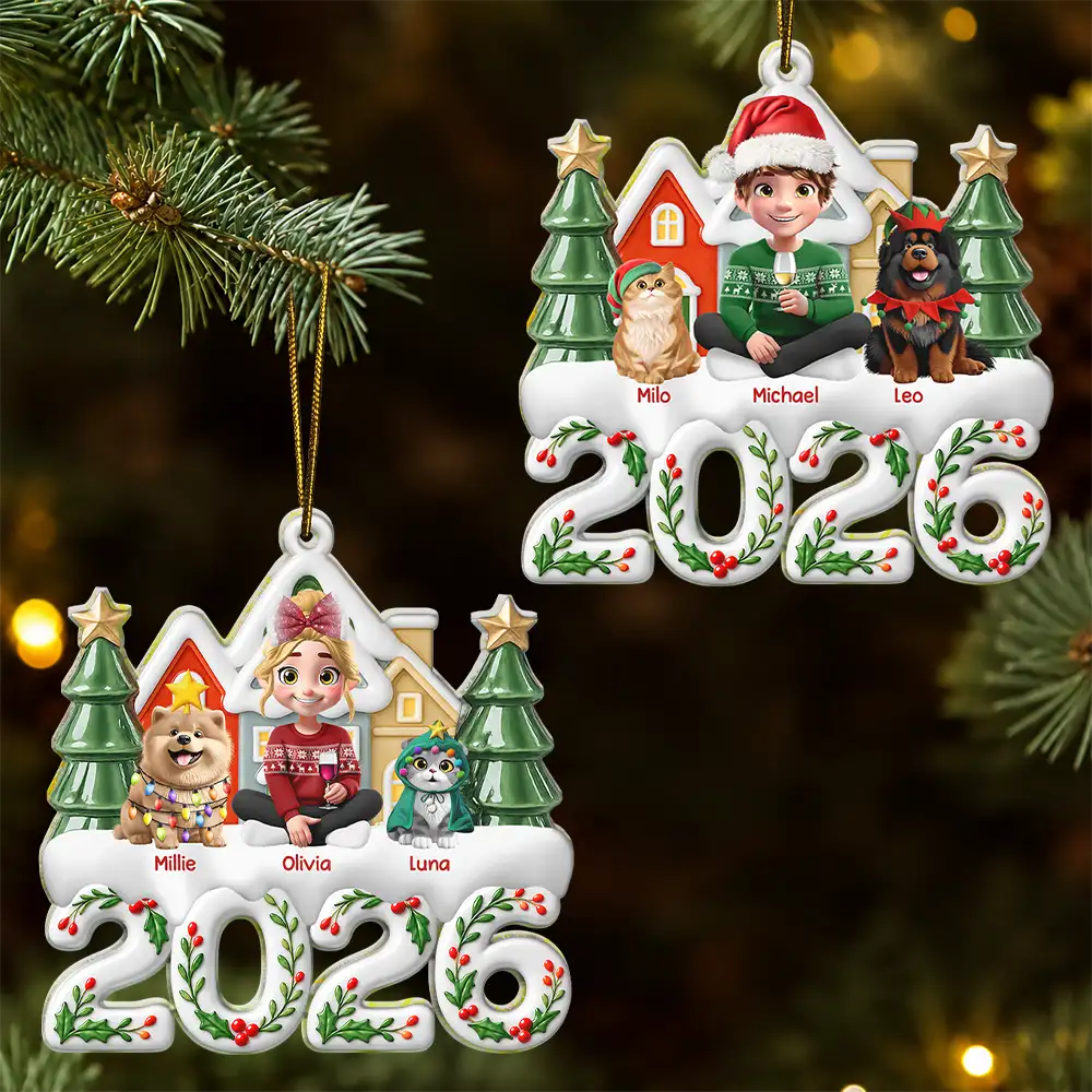 Christmas,Happy,Pet Lovers,Top Market,Vector - Christmas Gift For Pet Lovers - Personalized Character And Dogs Cats Acrylic Ornament