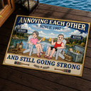 Wedding Anniversary,Old Couples,Outdoor Decor,Lake,Gift For Couples,Custom Text,Happy - Lake House Retro Couple Annoying Each Other - Personalized Doormat