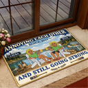 Wedding Anniversary,Old Couples,Outdoor Decor,Lake,Gift For Couples,Custom Text,Happy - Lake House Retro Couple Annoying Each Other - Personalized Doormat