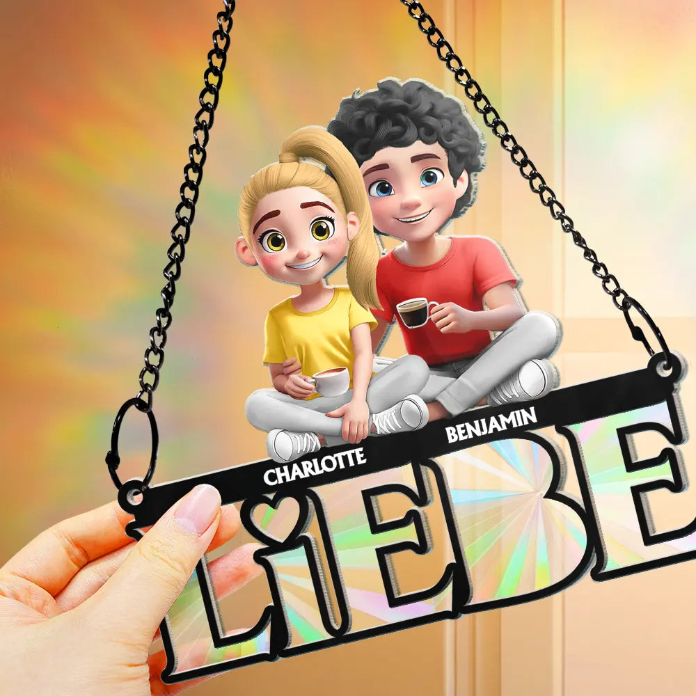 Gift For Couples,Old Couples,Gift For Husband,Gift For Wife,Gift For Boyfriend,Gift For Girlfriend,LGBT,Love,French,Spanish,German - Language Of Love - Personalized Window Hanging Rainbow Suncatcher