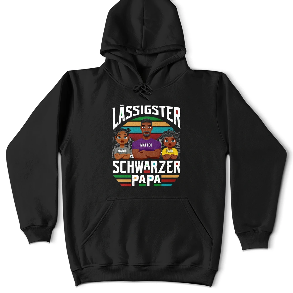 Gift For Father,Dad - Children,Non-Eng,German,Happy,Gift For Men - Lässigster Schwarzer Papa - Personalisiertes T Shirt
