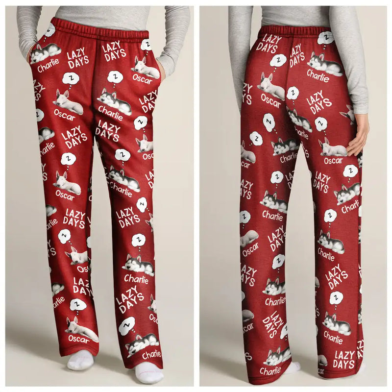 Pet Lovers,Pet Mom,Pet Dad,Dog Lovers,Dog Mom,Dog Dad,Happy,Christmas - Lazy Days 3D Effect Cute Sleeping Dog - Personalized Pajama Pants